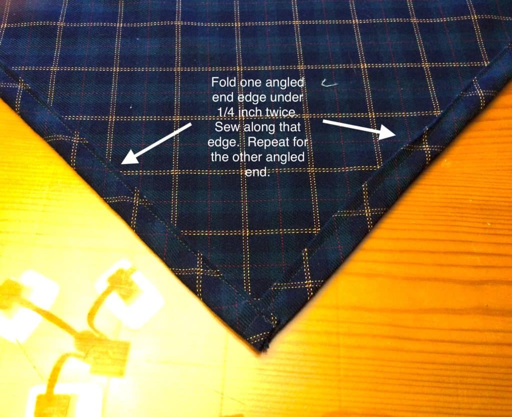 Hemming pointed end of banner