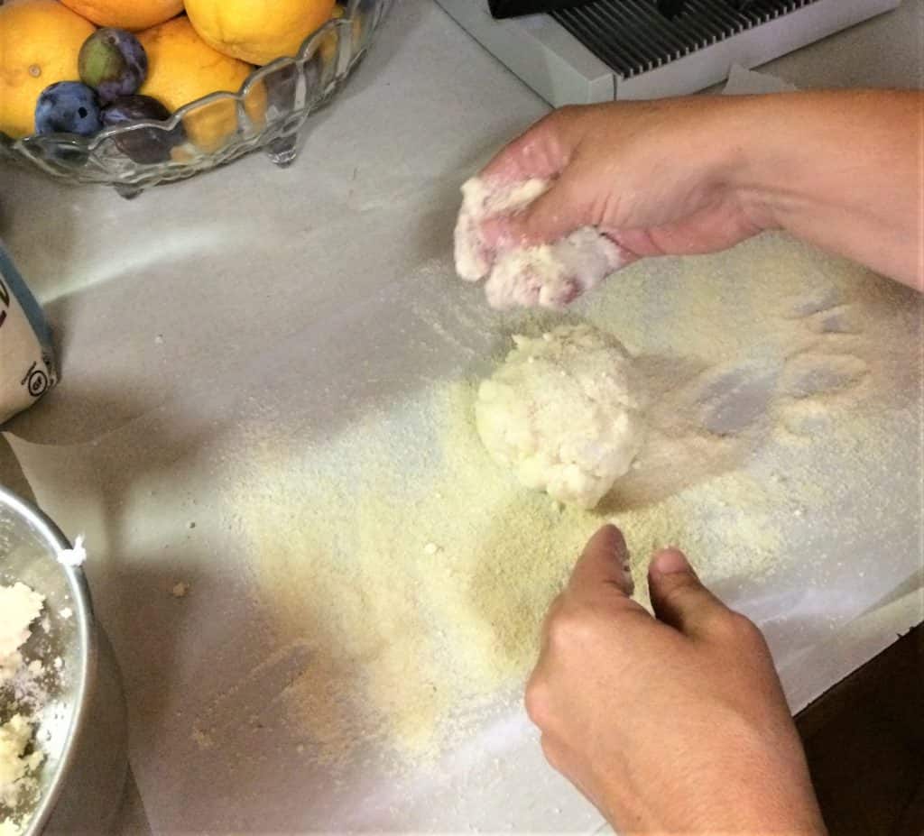 Liberally dust dough with almond flour as well as wax paper.