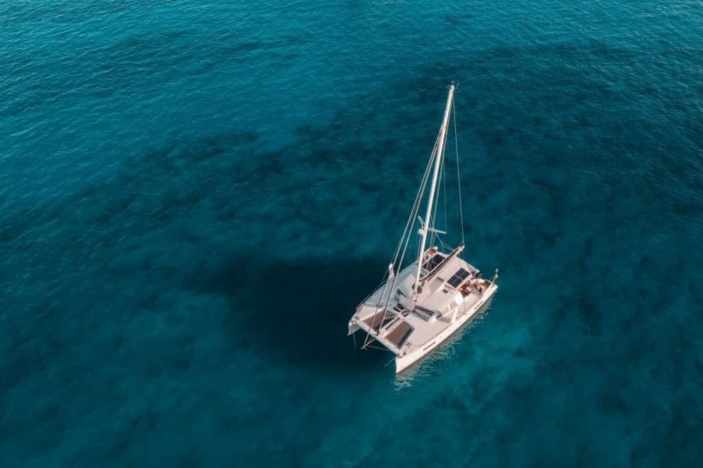 Catamaran on blue water