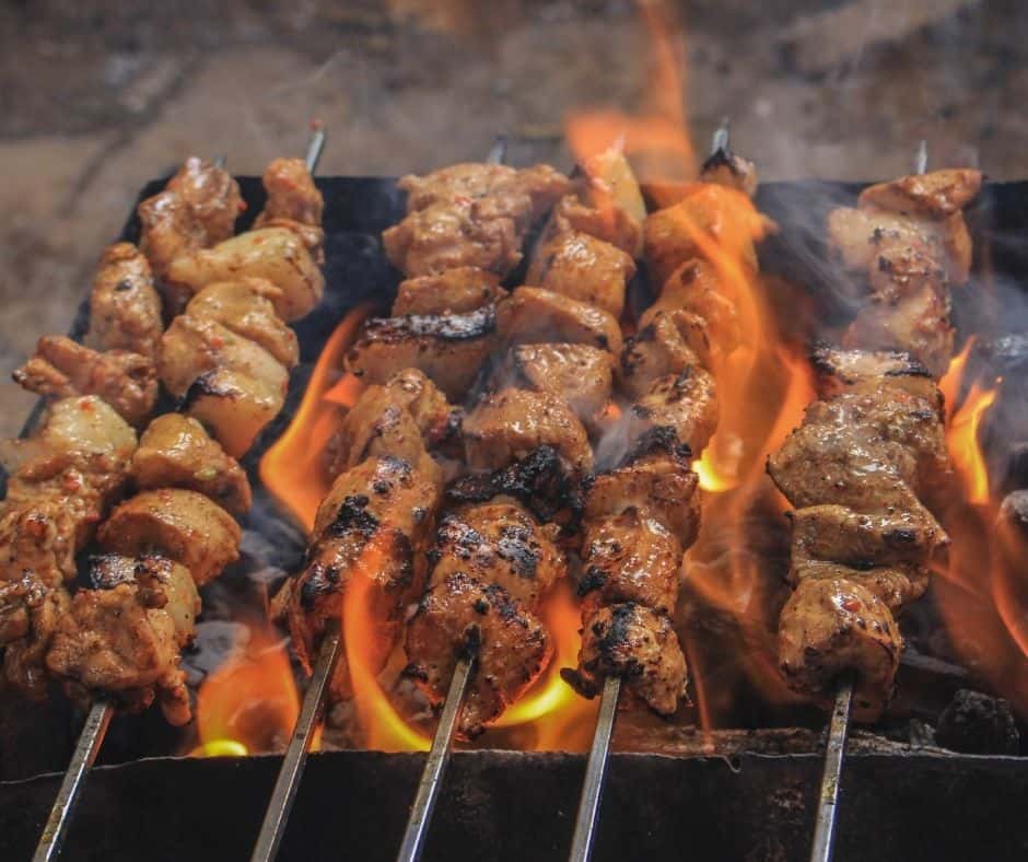 BBQ skewers over a flame