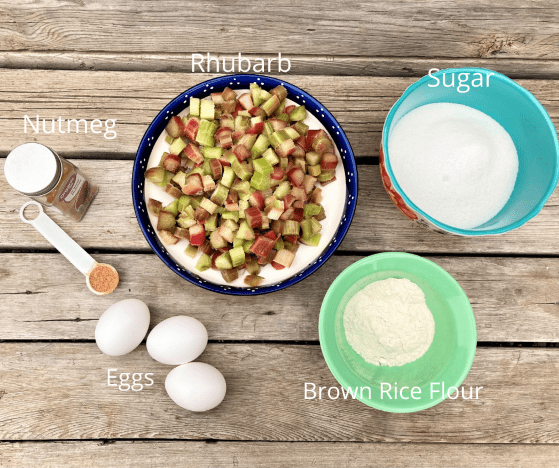 Ingredients for rhubarb custard pie filling