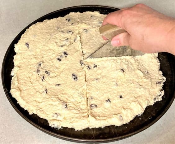 Cutting scone dough with an ulu knife