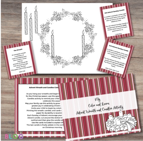 Wreath and candle coloring page sample