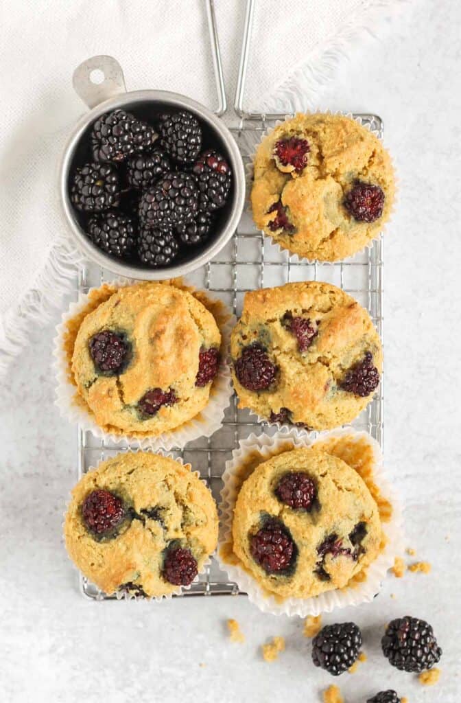 Pan of blackberry muffins