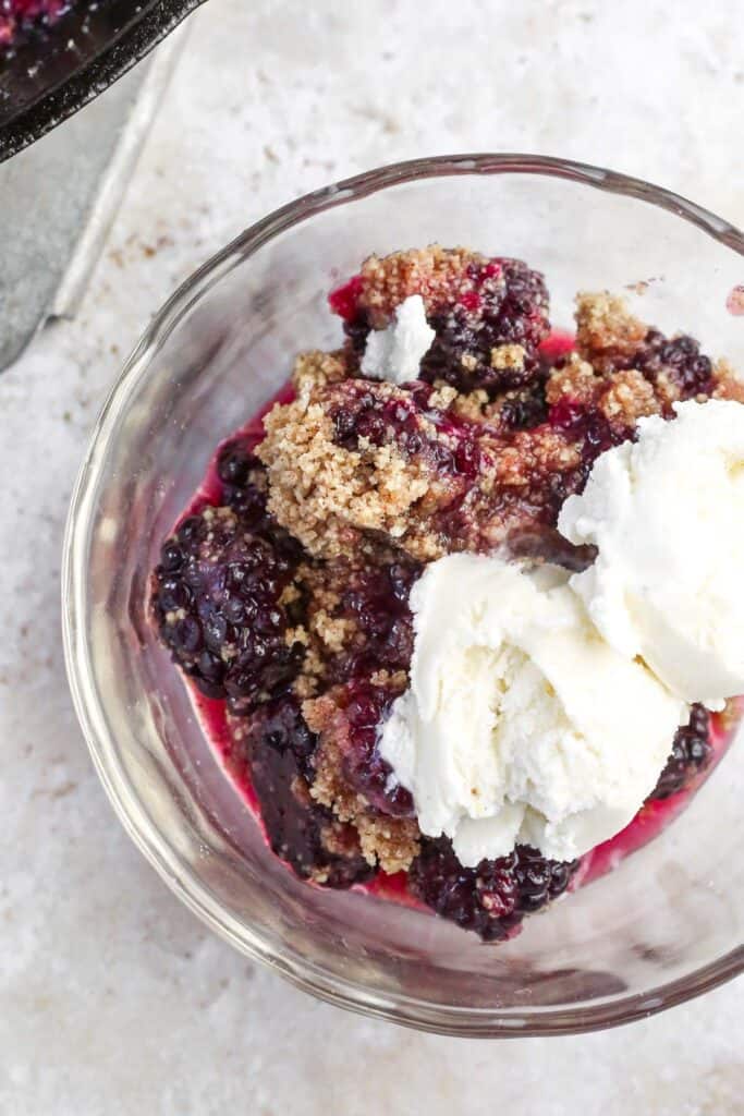 Bowl of cobbler and ice cream