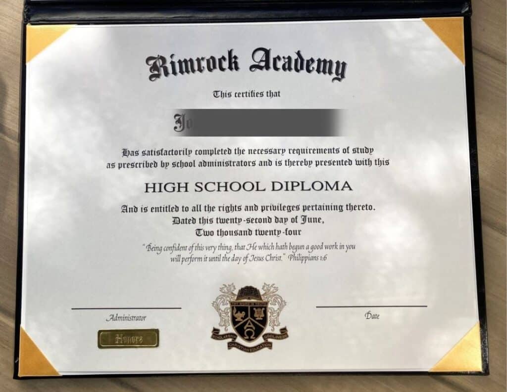 Inside graduation diploma