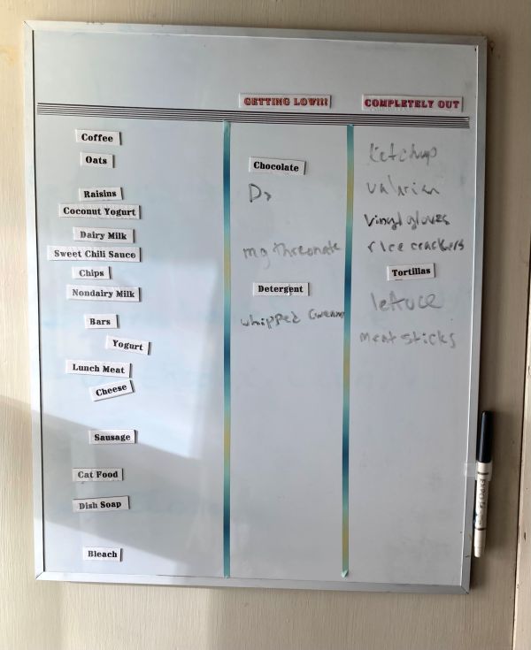 dry erase board with list