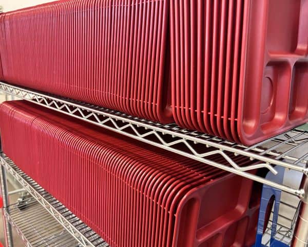 shelves of lunch trays