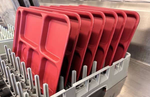 red lunch trays