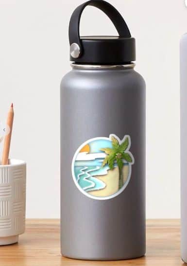 beach sticker on water bottle
